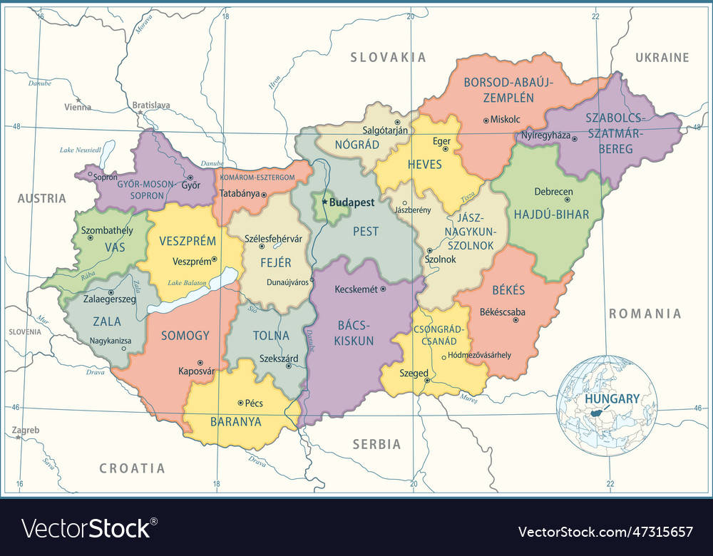 Hungary map - highly detailed Royalty Free Vector Image