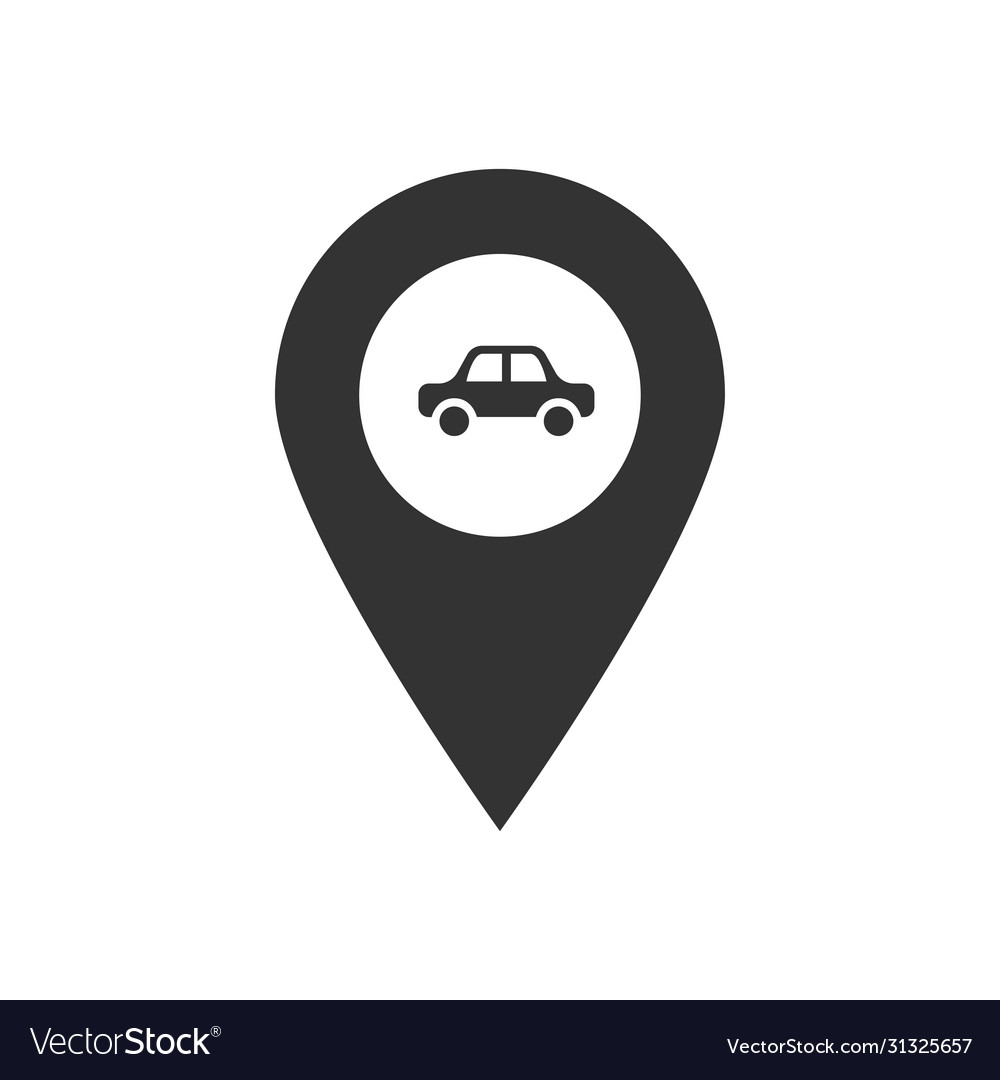 Map pointer pin with car simple black icon vector image Map pointer pin with car simple black icon
