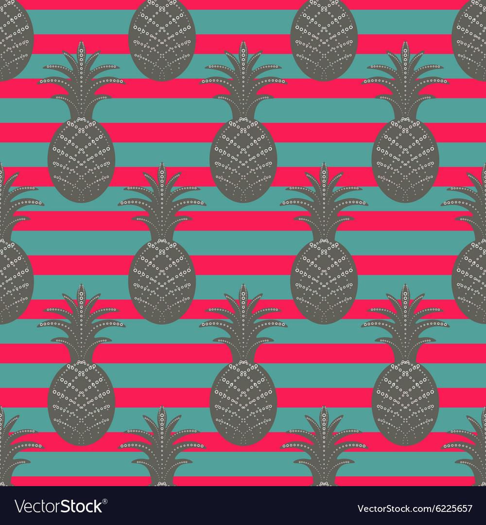 Pineapple seamless pattern on stripe background