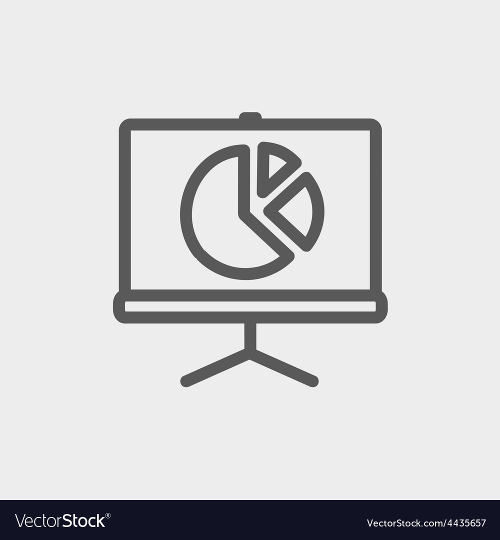 Roller screen with pie graph thin line icon