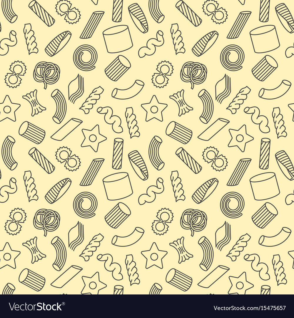 Seamless pattern with different types of pasta
