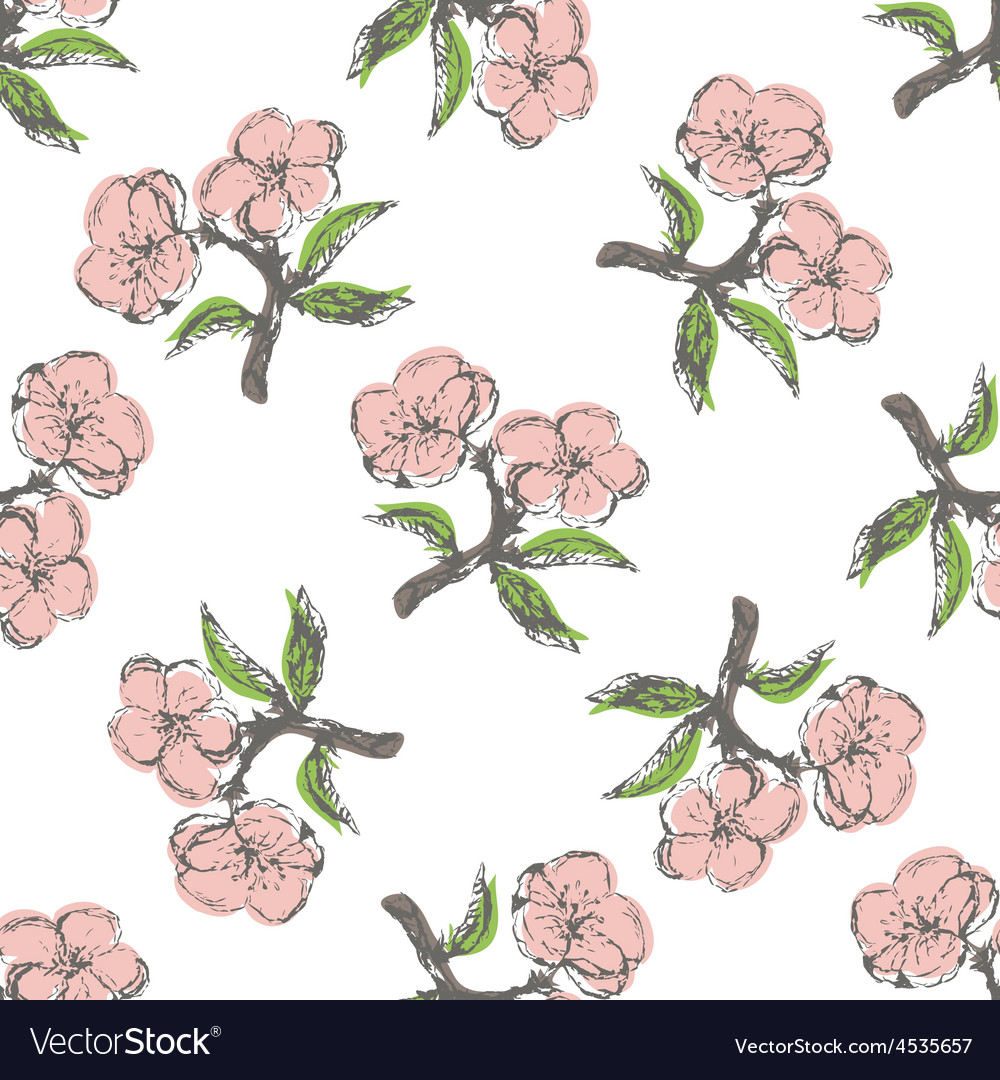 Seamless pattern with stylization apple twig