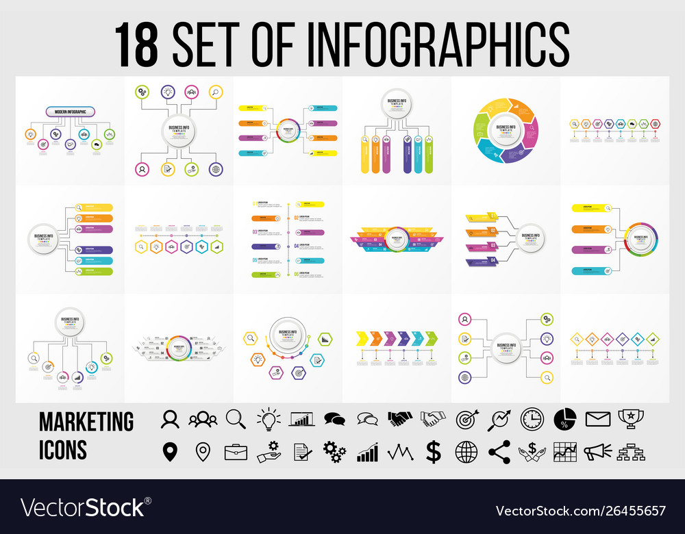 Set of infographics elements design template vector image Set of infographics elements design template
