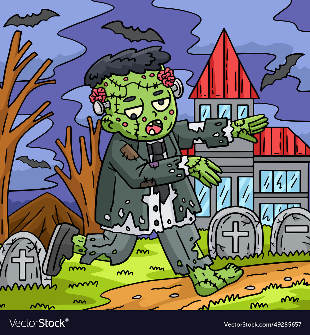Zombie frankenstein colored cartoon Royalty Free Vector