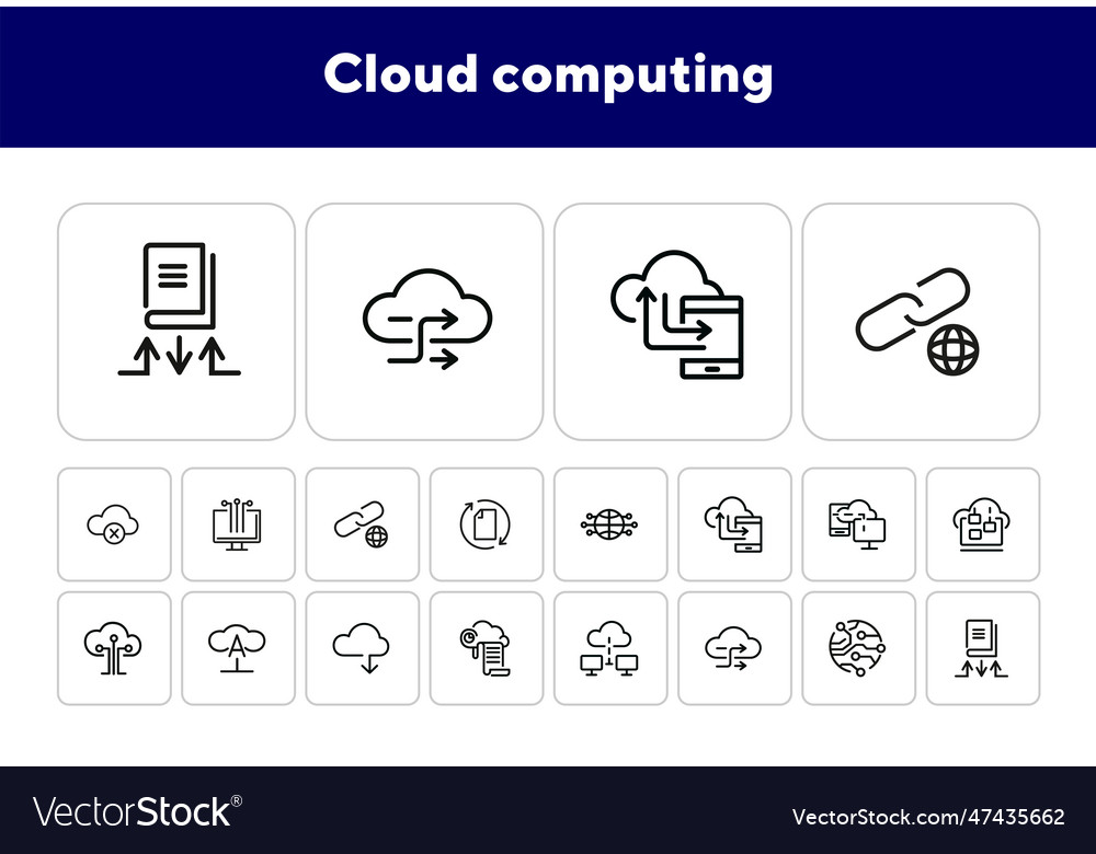 Cloud computing line icon set vector image Cloud computing line icon set