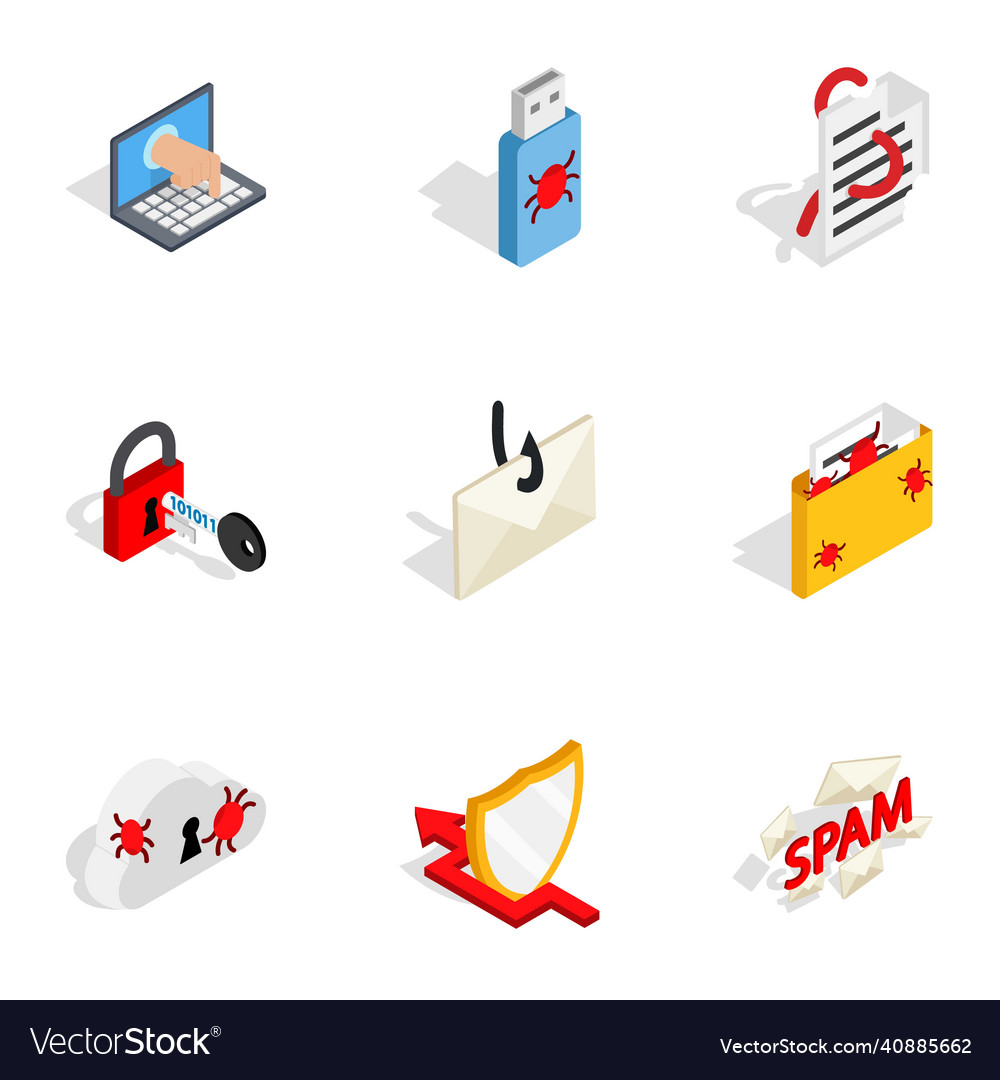 Computer security icons isometric 3d style