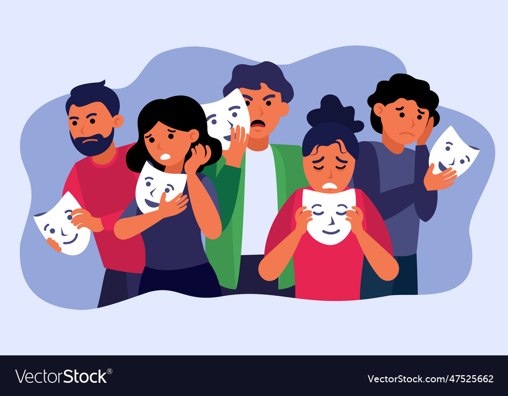 Depressed people holding face masks and hiding Vector Image