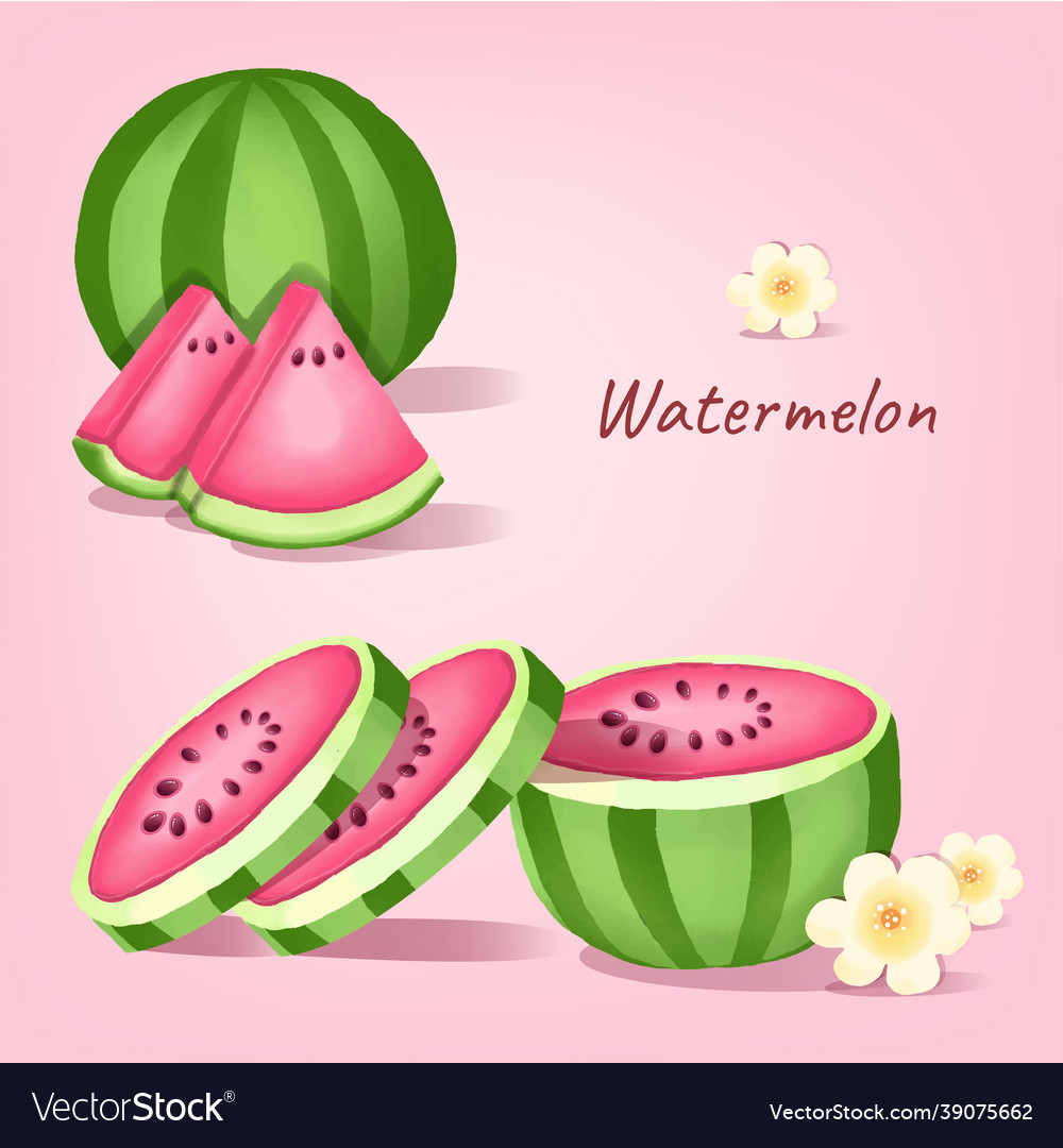Digital painted juicy red watermelon