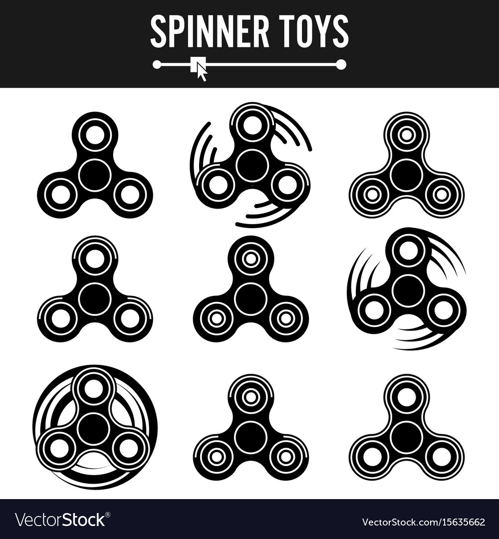 Hand spinner labels black icons isolated