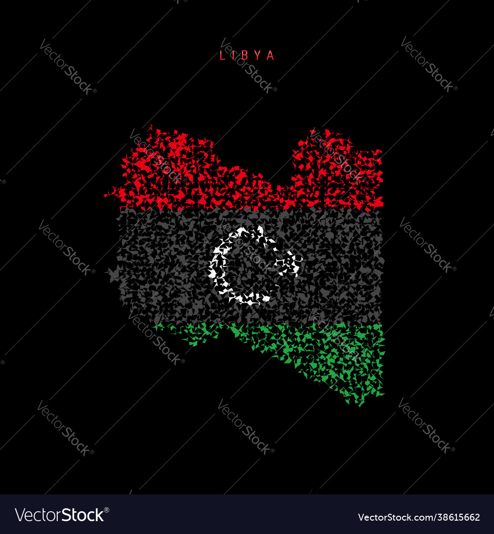 Libya flag map chaotic particles pattern