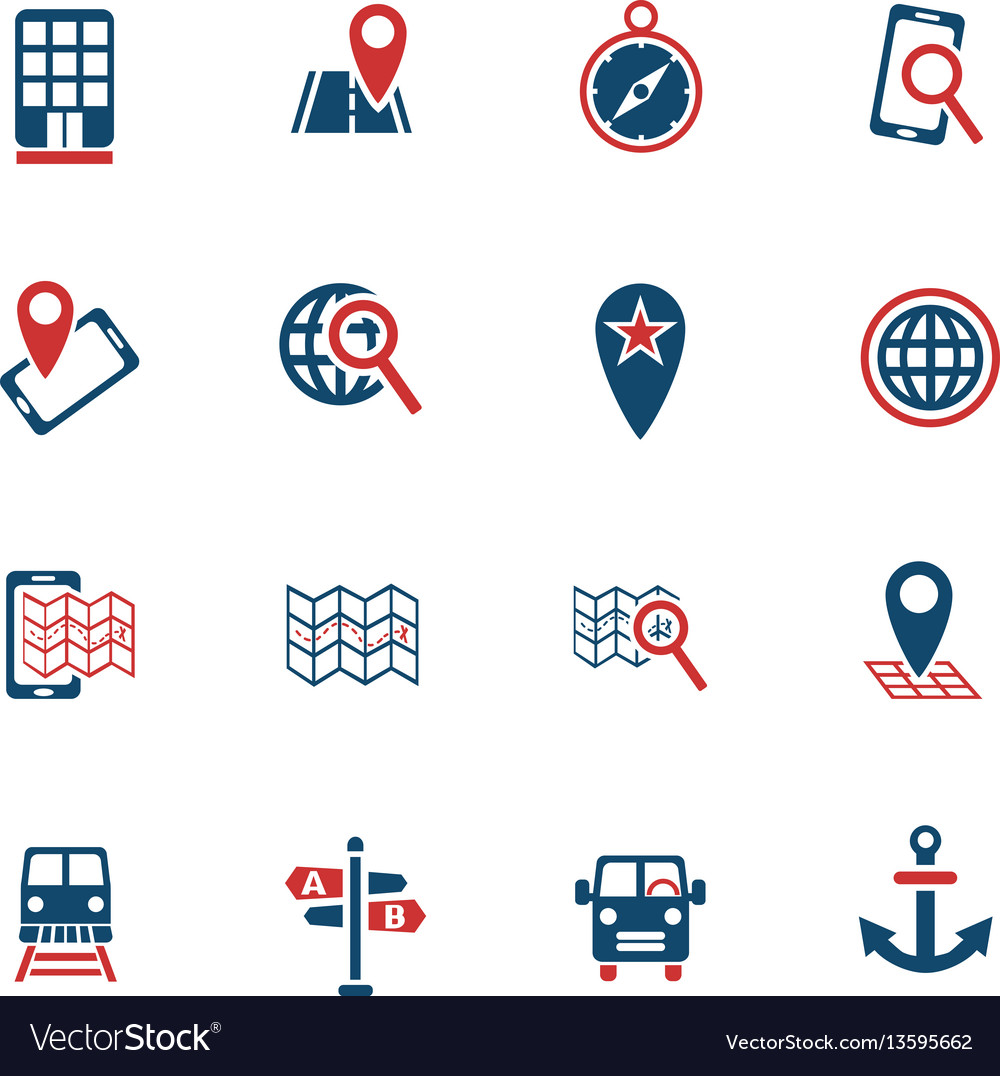 Navigation transport map icon set vector image Navigation transport map icon set