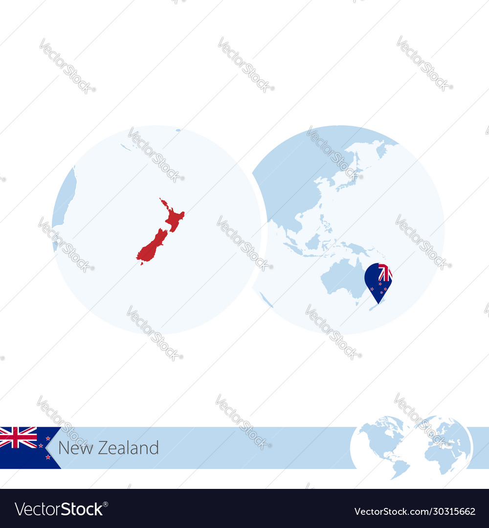 New zealand on world globe with flag and regional