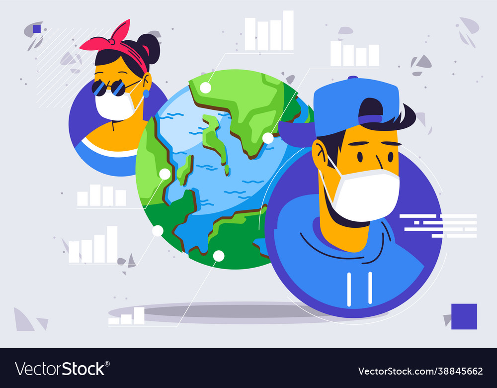 Menschen in medizinischen Masken auf dem Planeten vector image Menschen in medizinischen Masken auf dem Planeten