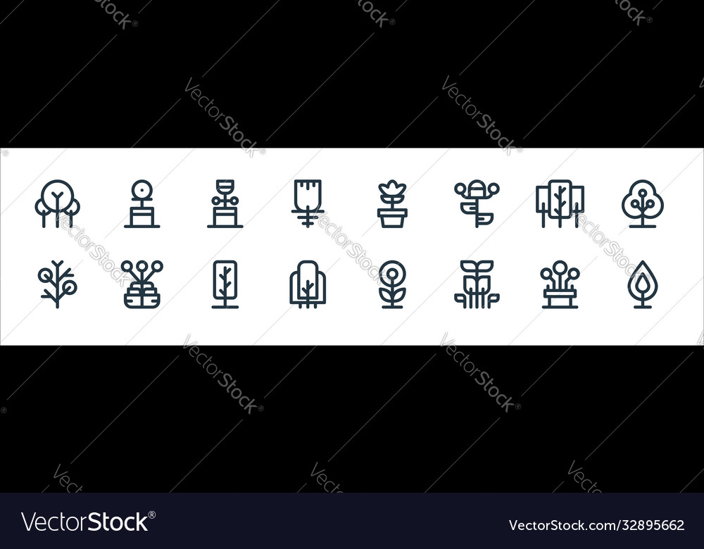 Tree and plant line icons linear set quality vector image Tree and plant line icons linear set quality