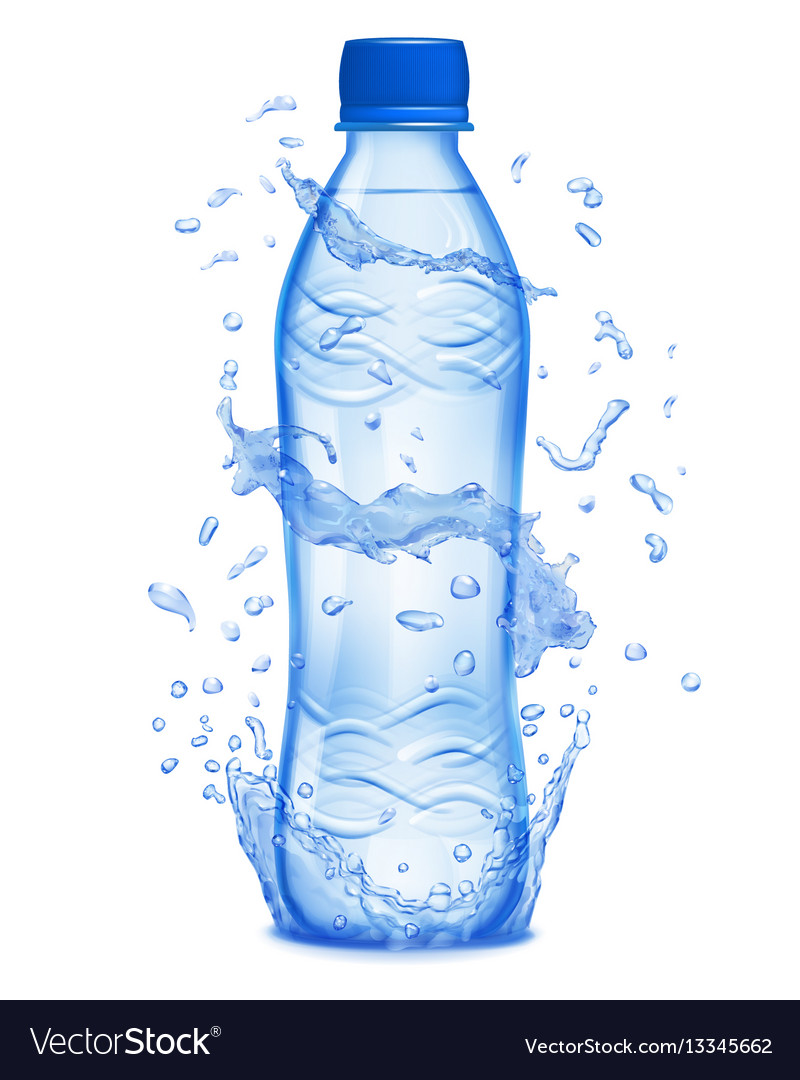 Water splashes around a plastic bottle Royalty Free Vector