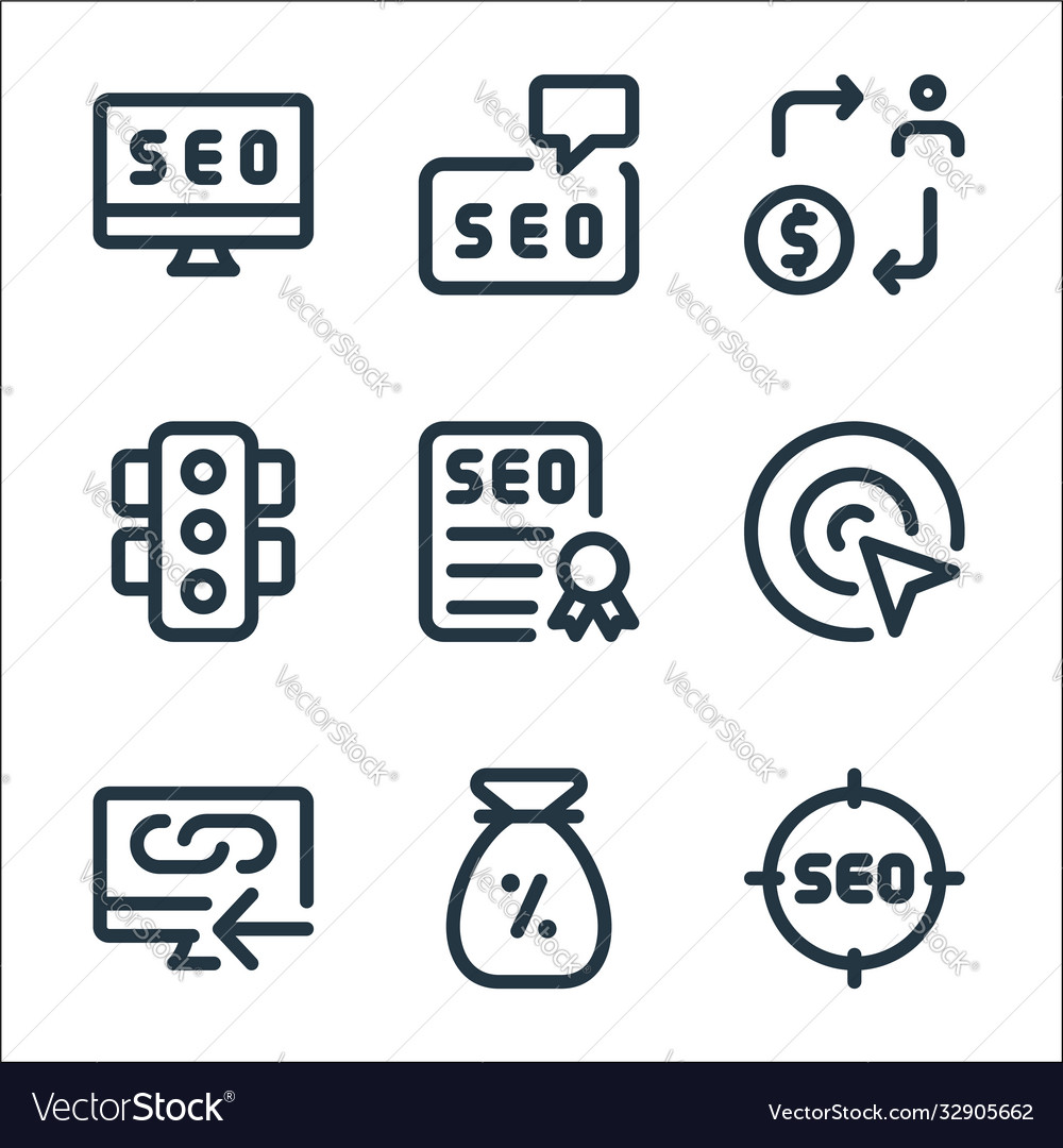 Web apps seo line icons linear set quality Vector Image Web apps seo line icons linear set quality