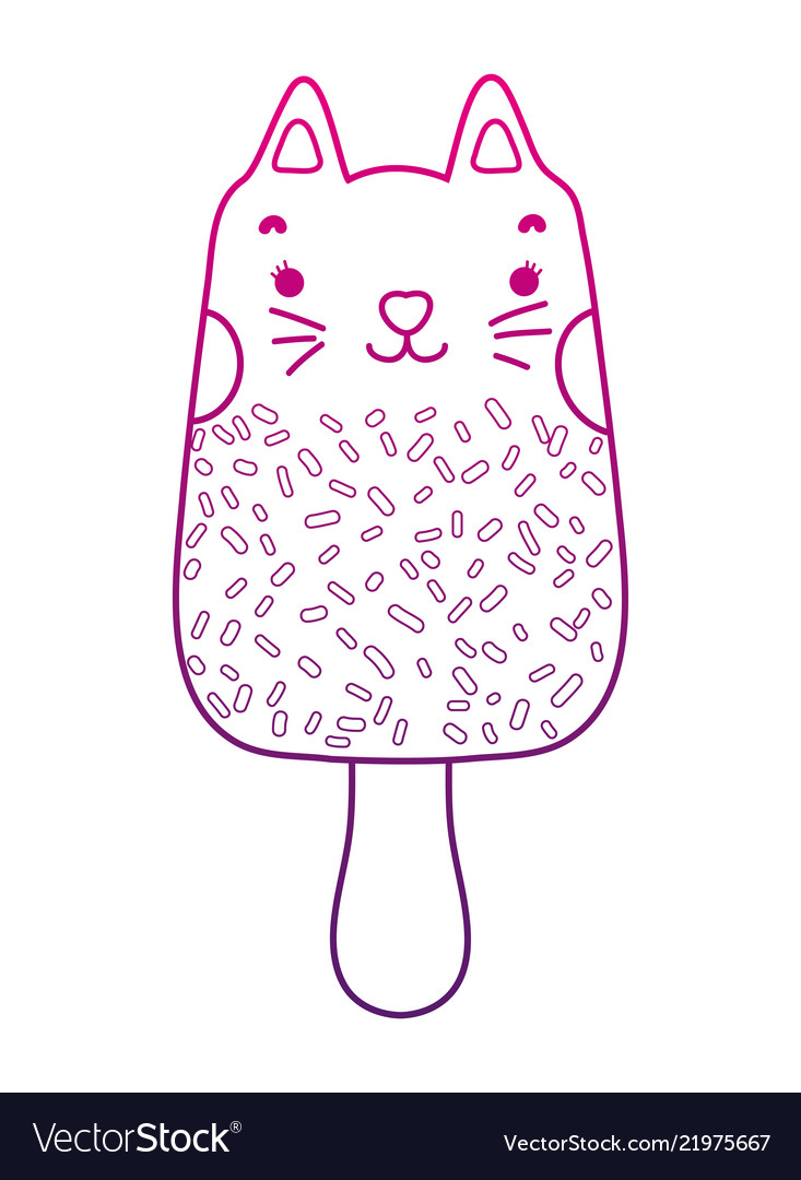 Degraded outline kawaii tasty cat ice lolly