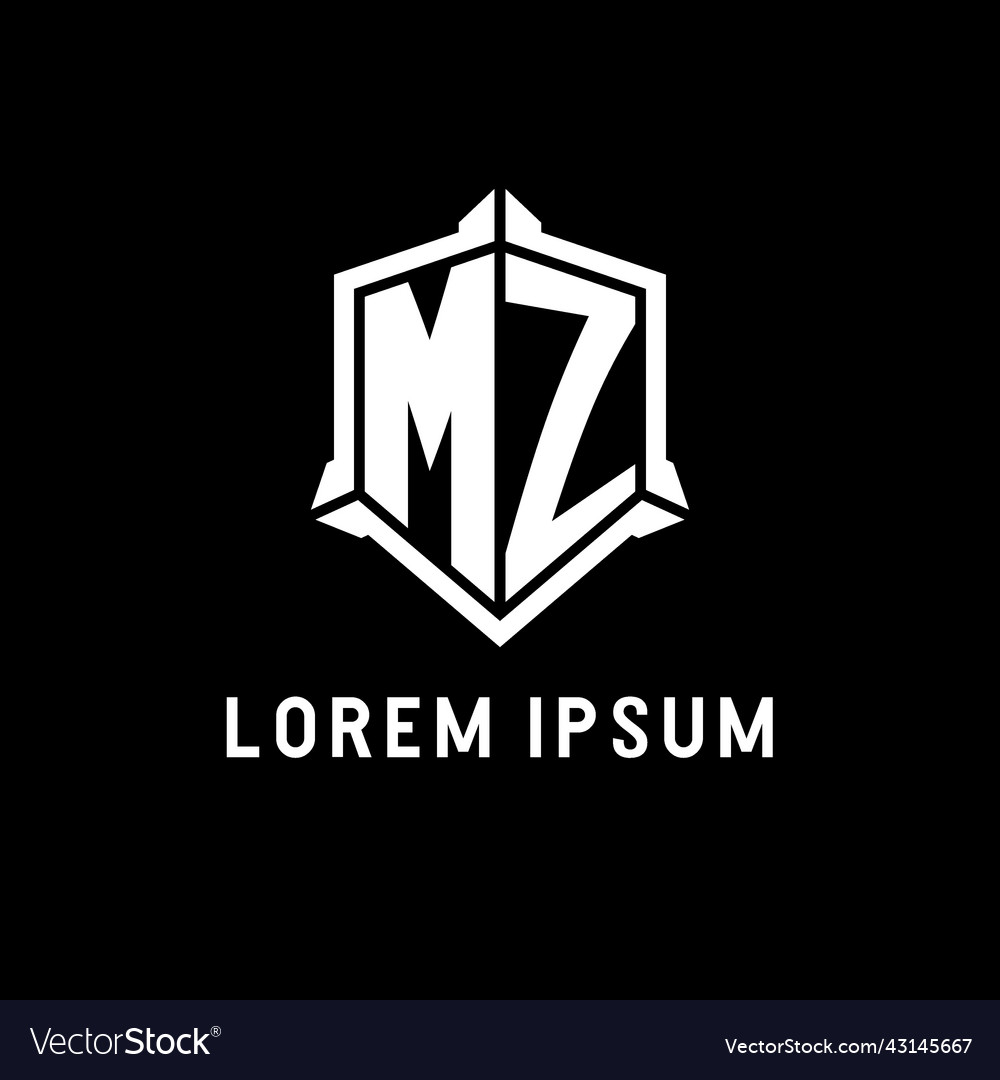 Mz logo initial with shield shape design style Vector Image Mz logo initial with shield shape design style