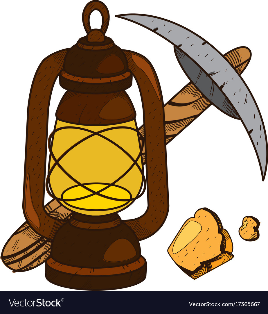 Pickaxe and oil lamp icon useful resources