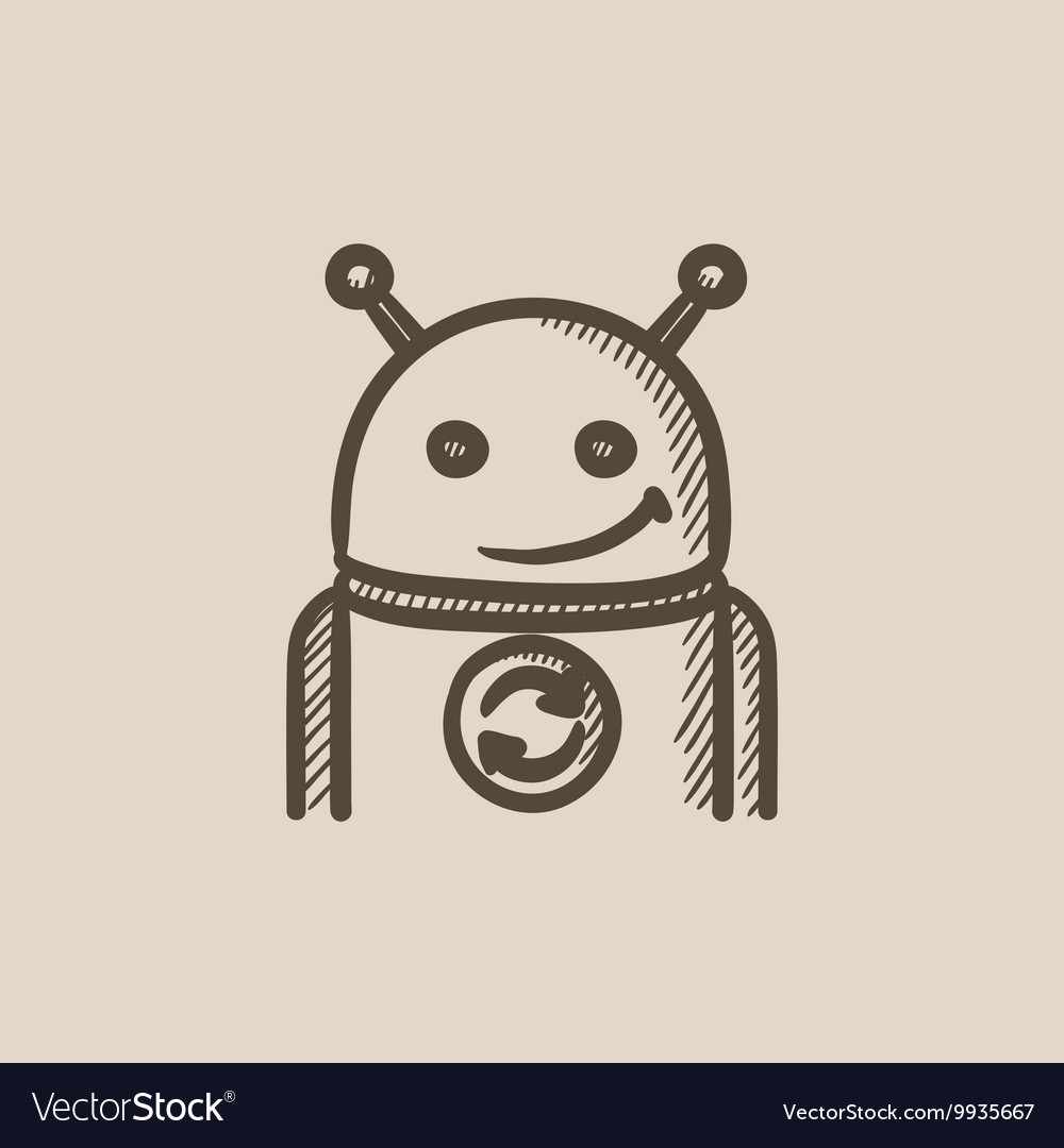 Robot with refresh sign sketch icon