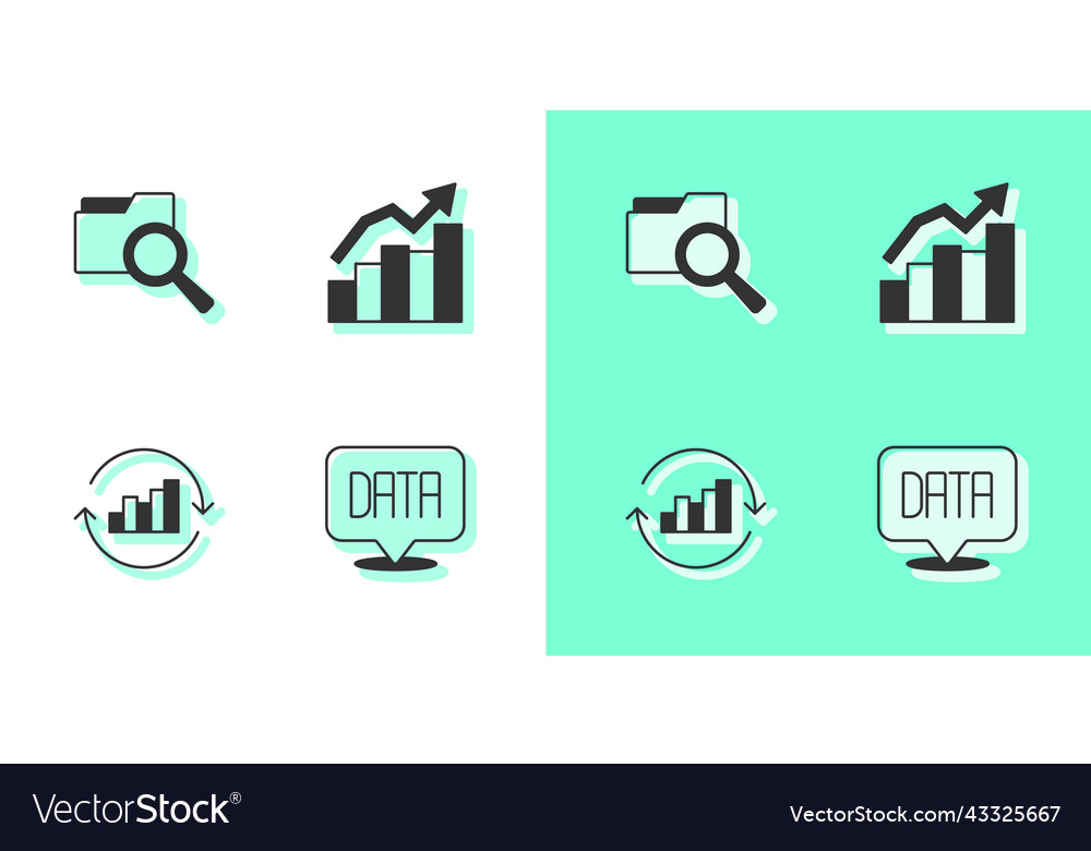 Set data analysis search with folder pie chart vector image Set data analysis search with folder pie chart