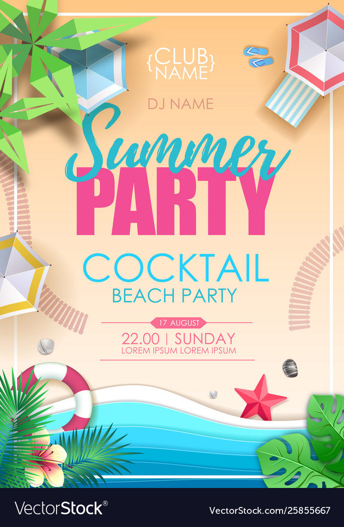 Summer cocktail beach party poster top view Vector Image