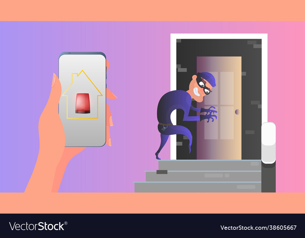 Thief is trying to get into house through Vector Image