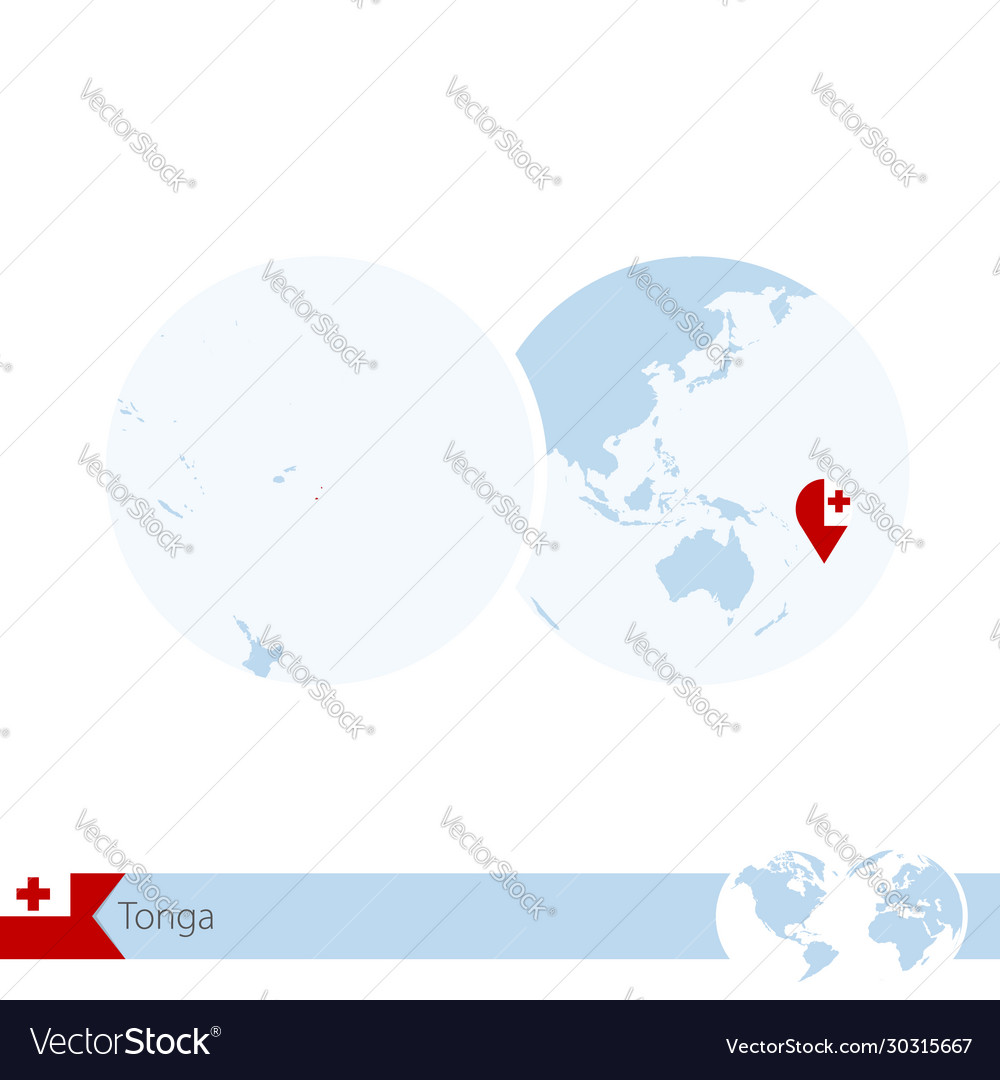 Tonga on world globe with flag and regional map Vector Image Tonga on world globe with flag and regional map