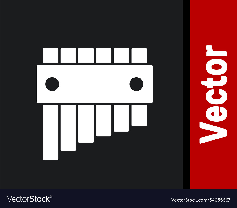 White pan flute icon isolated on black background