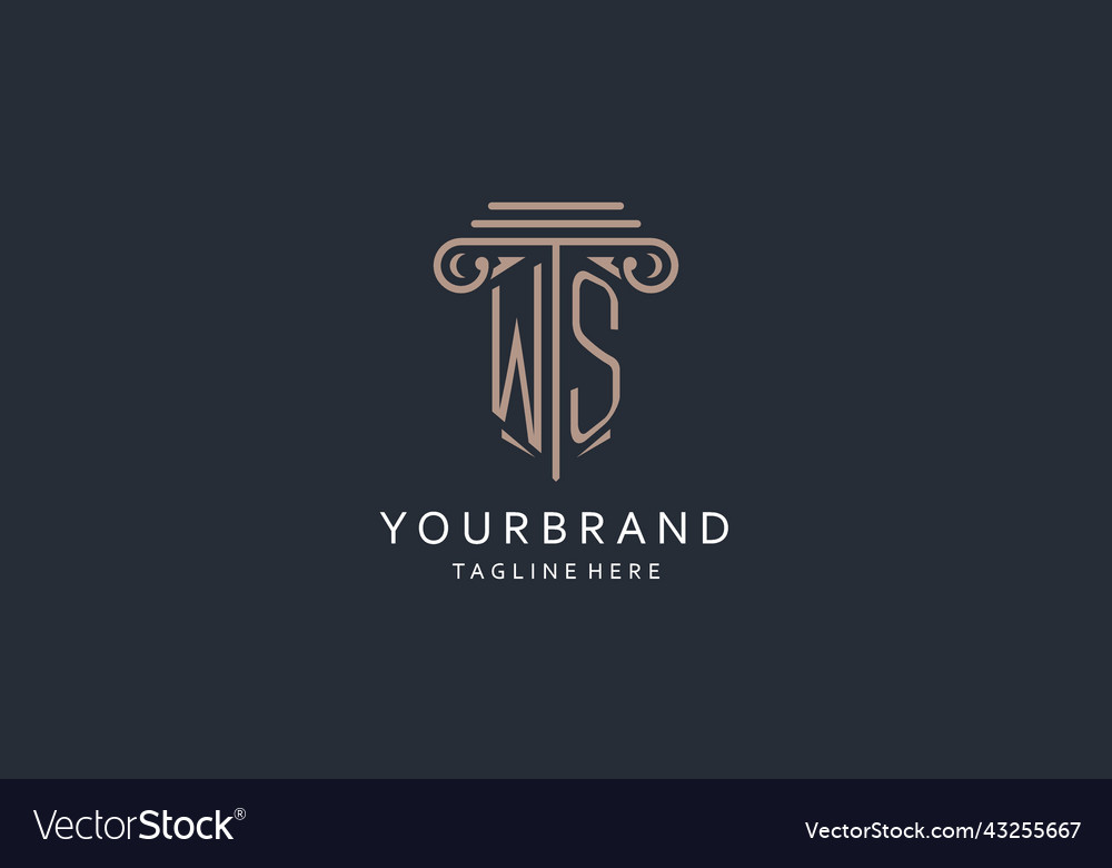 Ws monogram logo with pillar shape icon luxury