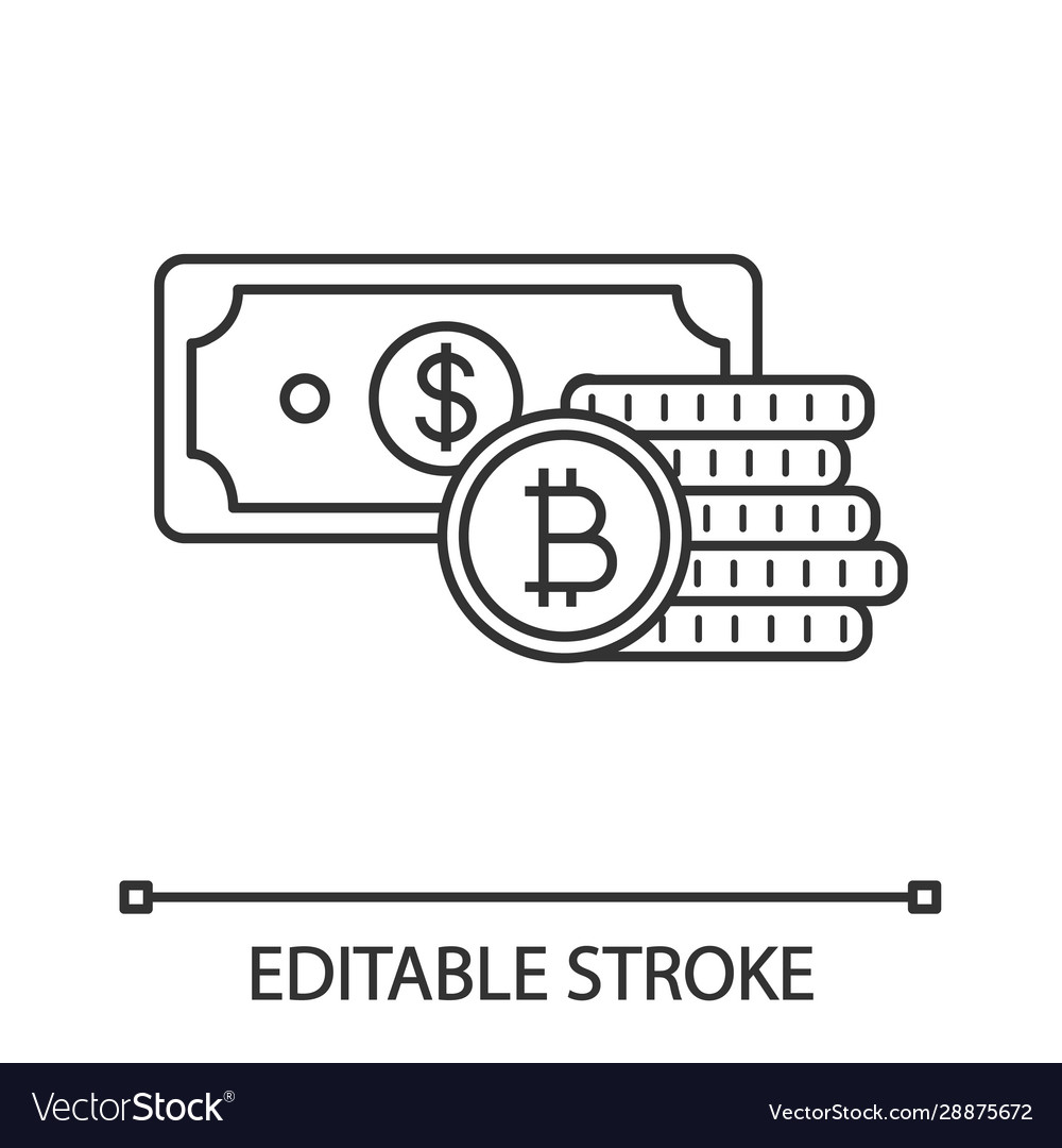 Bitcoin coins stack and dollar banknote linear vector image Bitcoin coins stack and dollar banknote linear