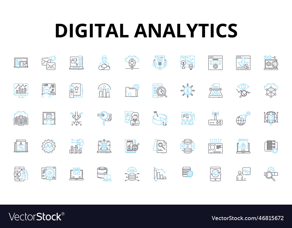 Digital analytics linear icons set metrics vector image Digital analytics linear icons set metrics