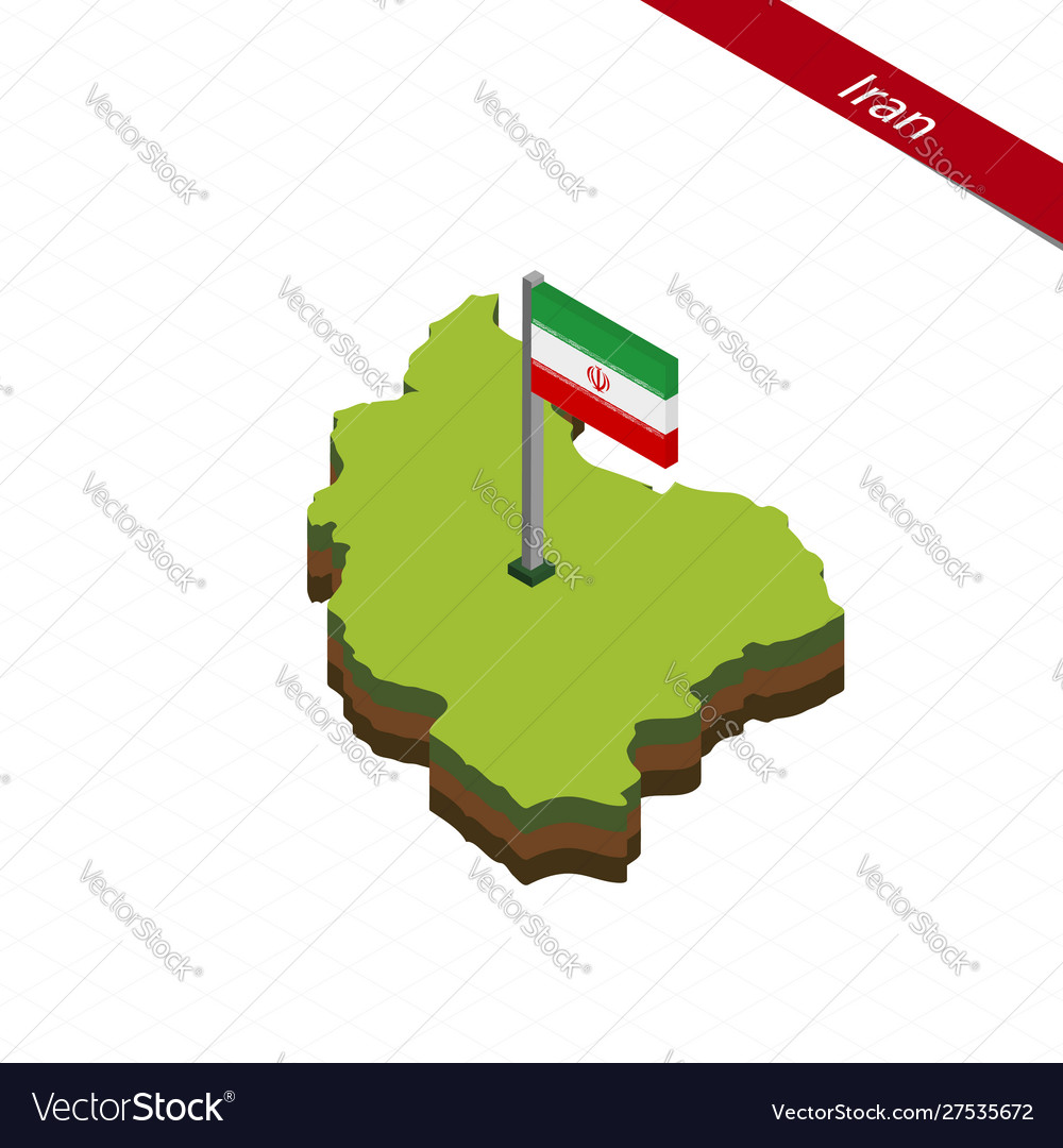 Iran isometric map and flag