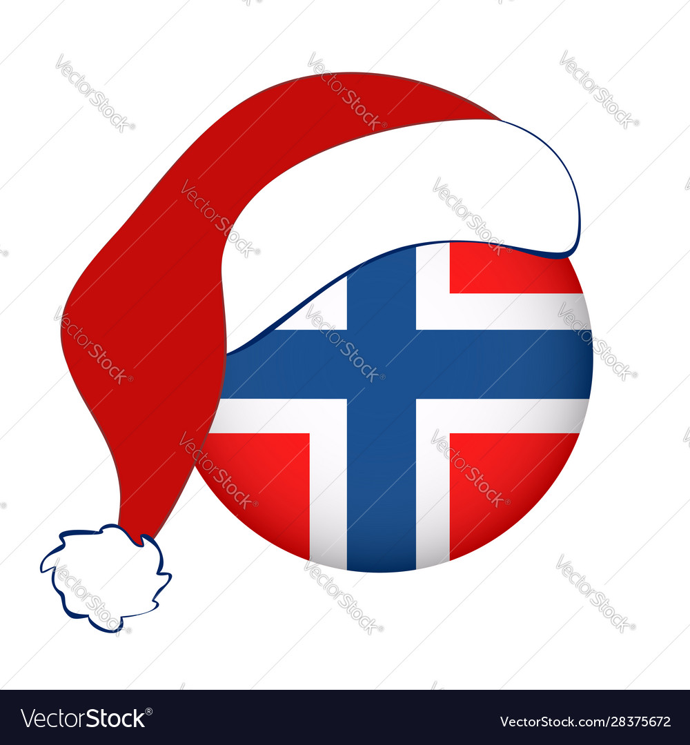 Norway flag in circle with santa claus hat