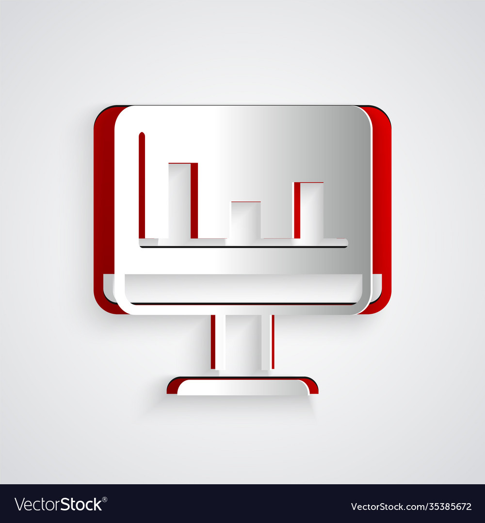 Paper cut computer monitor with graph chart icon