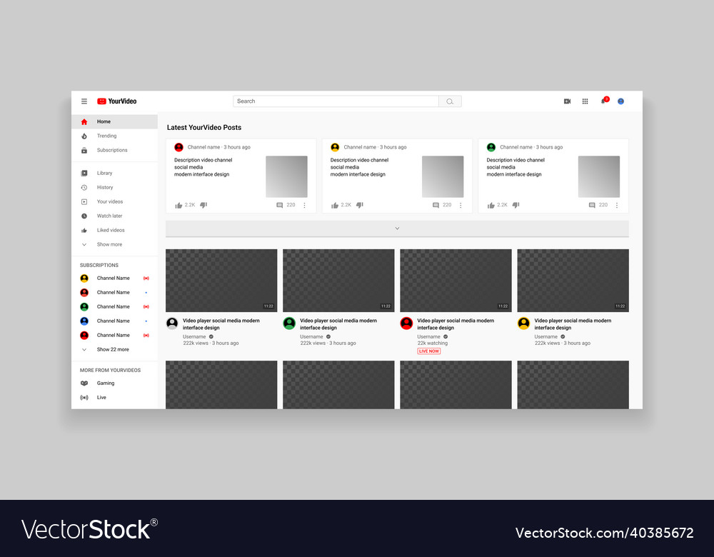 Responsive design desktop web video player page vector image Responsive design desktop web video player page