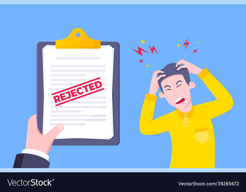 Sad man and an clipboard with rejected application Vector Image Sad man and an clipboard with rejected application