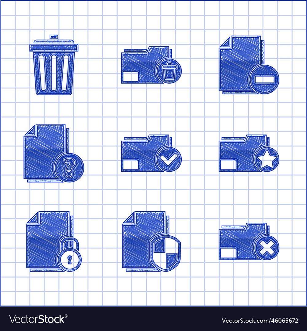 Set document folder and check mark protection vector image Set document folder and check mark protection