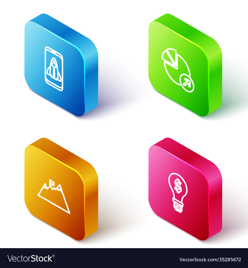 Set isometric line startup project concept vector image Set isometric line startup project concept