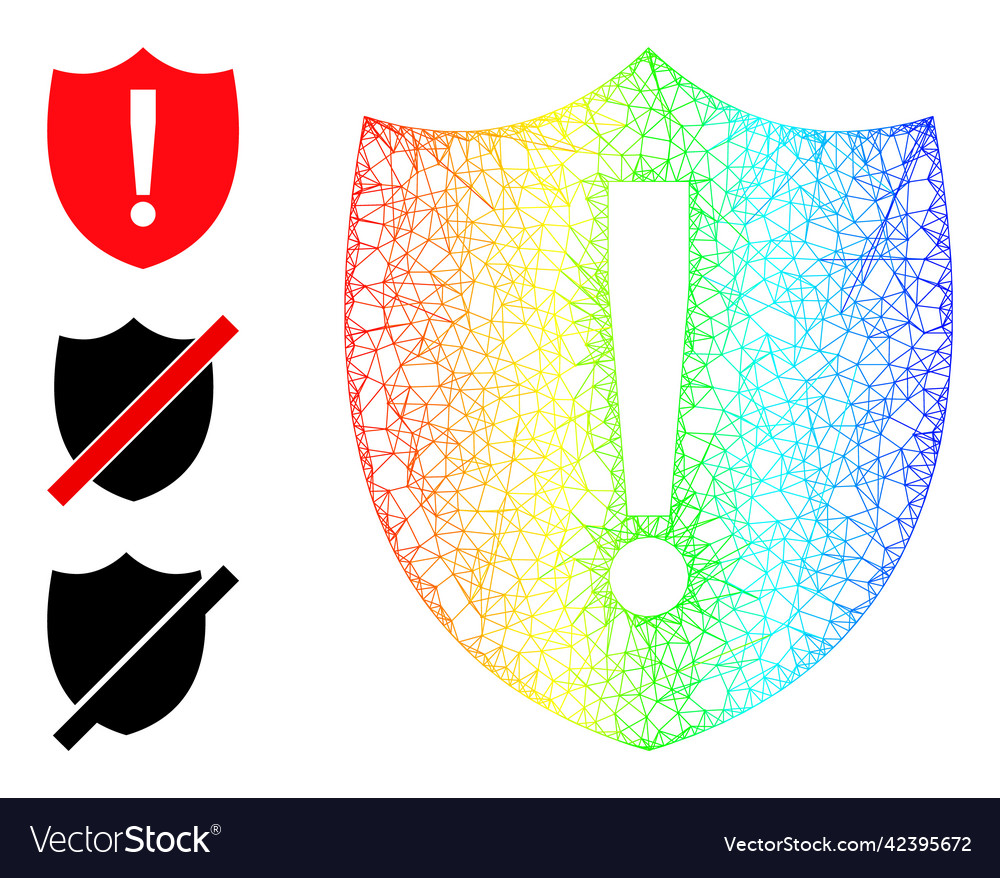 Spectral gradient hatched mesh shield warning icon Vector Image Spectral gradient hatched mesh shield warning icon