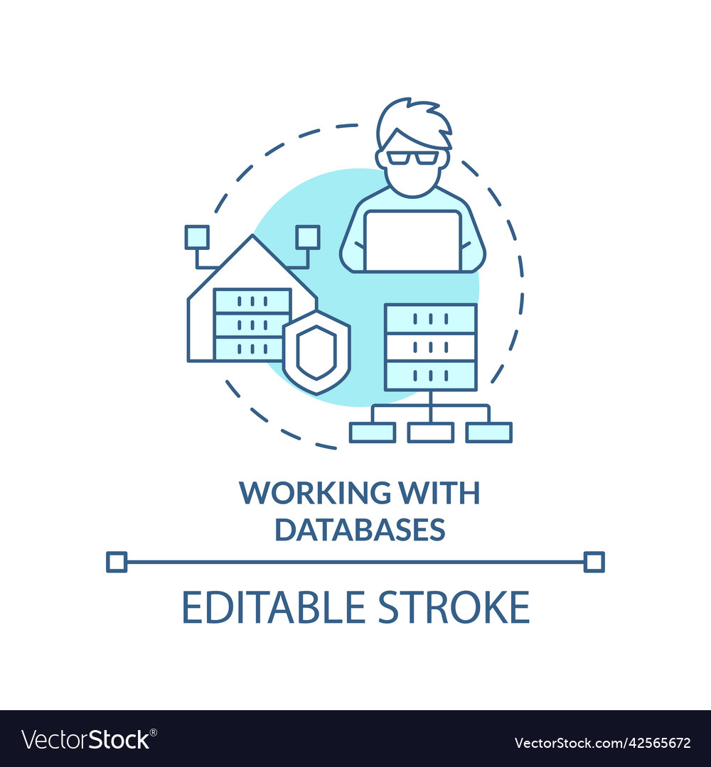 Working with databases turquoise concept icon vector image Working with databases turquoise concept icon