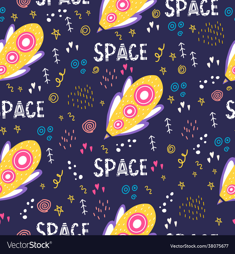 A seamless pattern with yellow spaceship