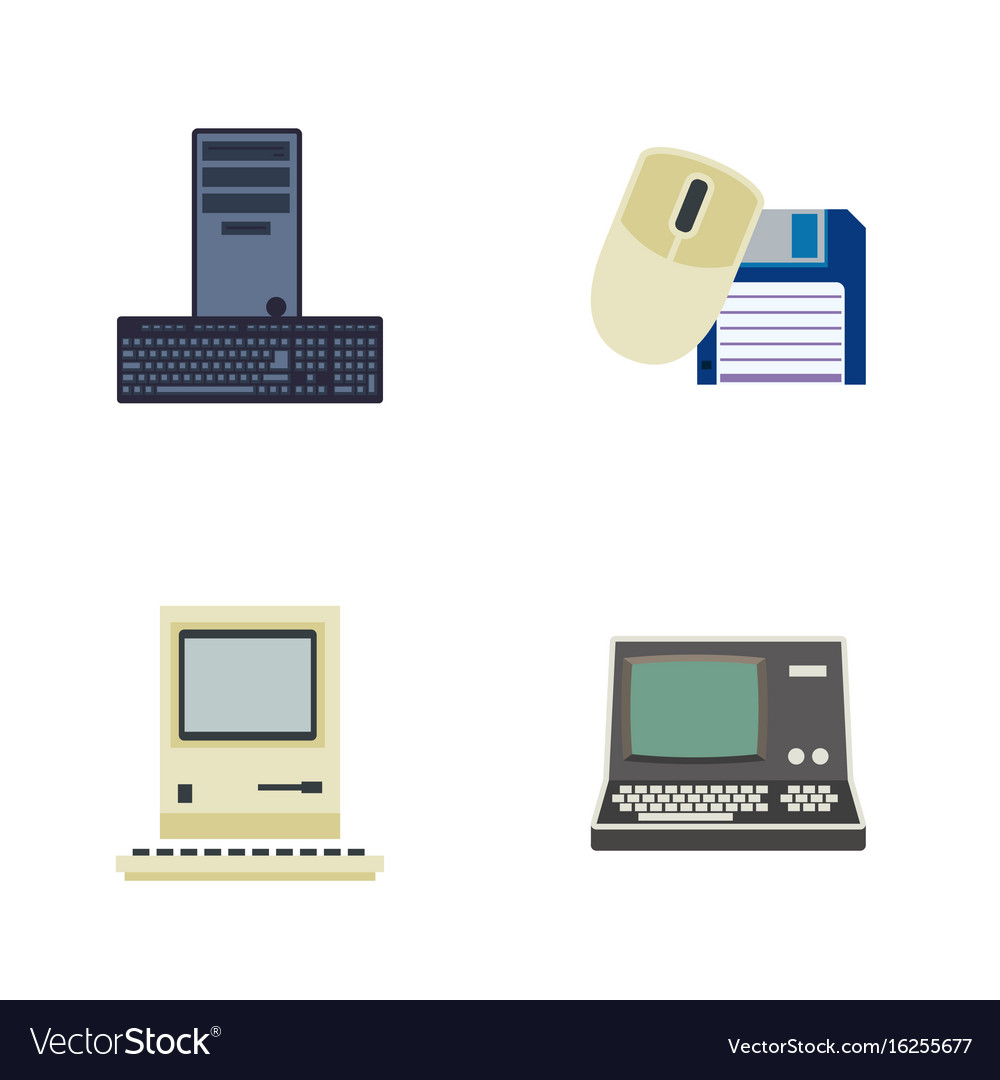 Flat icon laptop set of processor computing