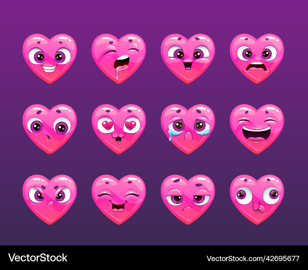Funny cartoon pink hearts with different faces Vector Image