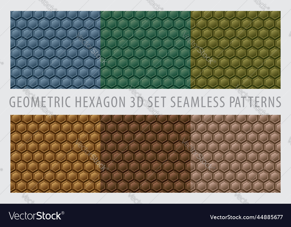 Geometric hexagon 3d set seamless patterns color Vector Image Geometric hexagon 3d set seamless patterns color