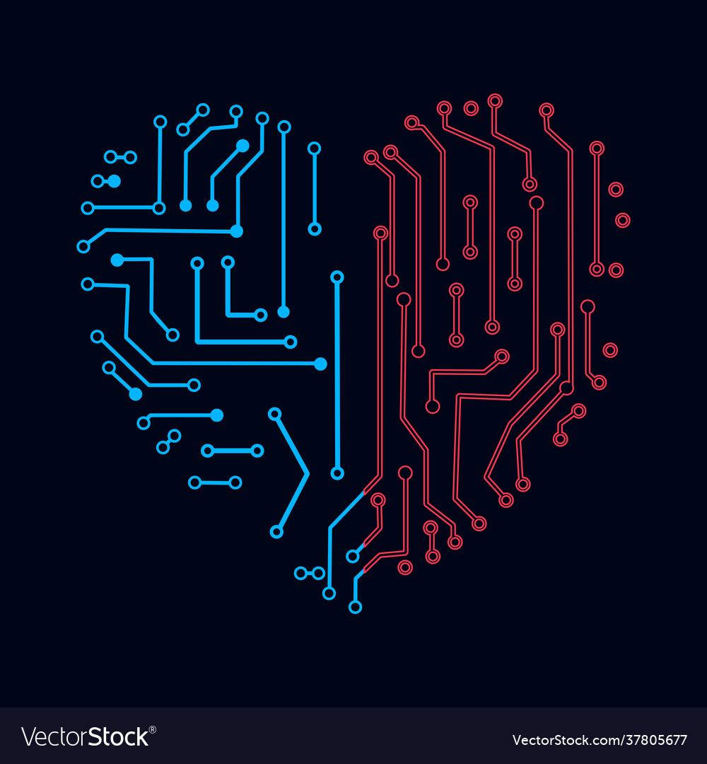 Heart circuit board technology pattern vector image Heart circuit board technology pattern