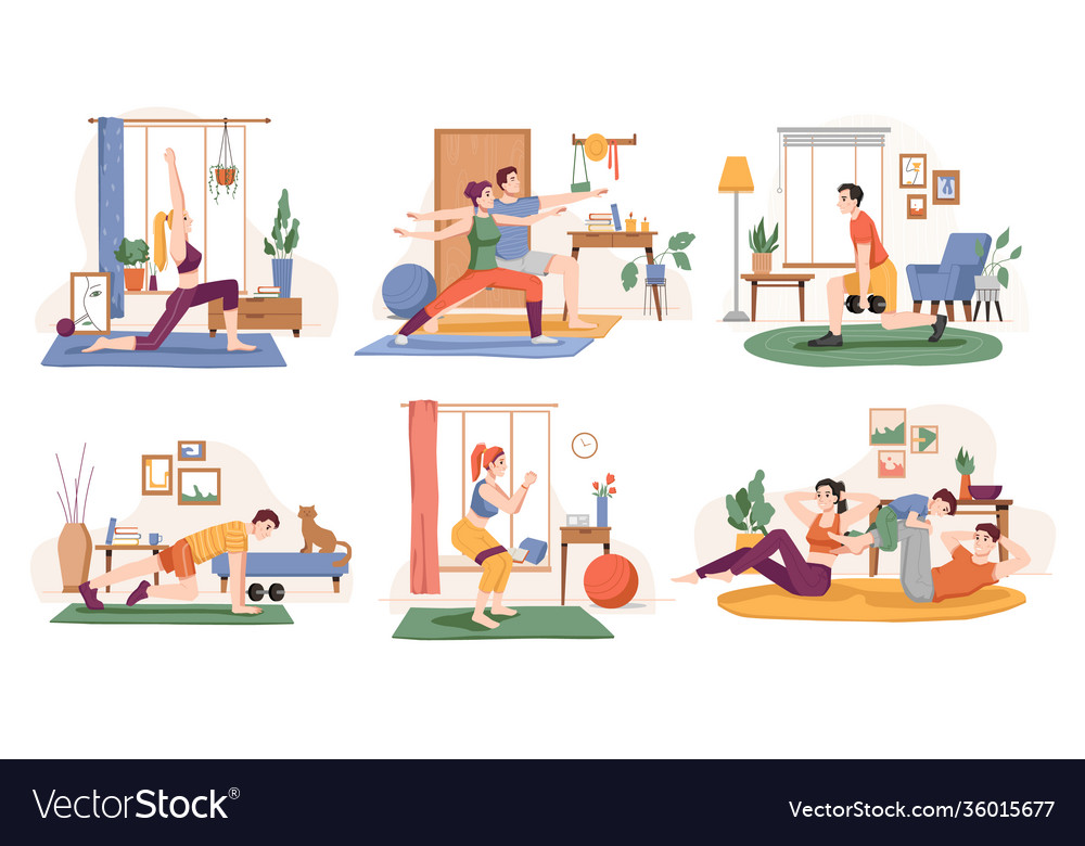 Home sports and training working out characters Vector Image