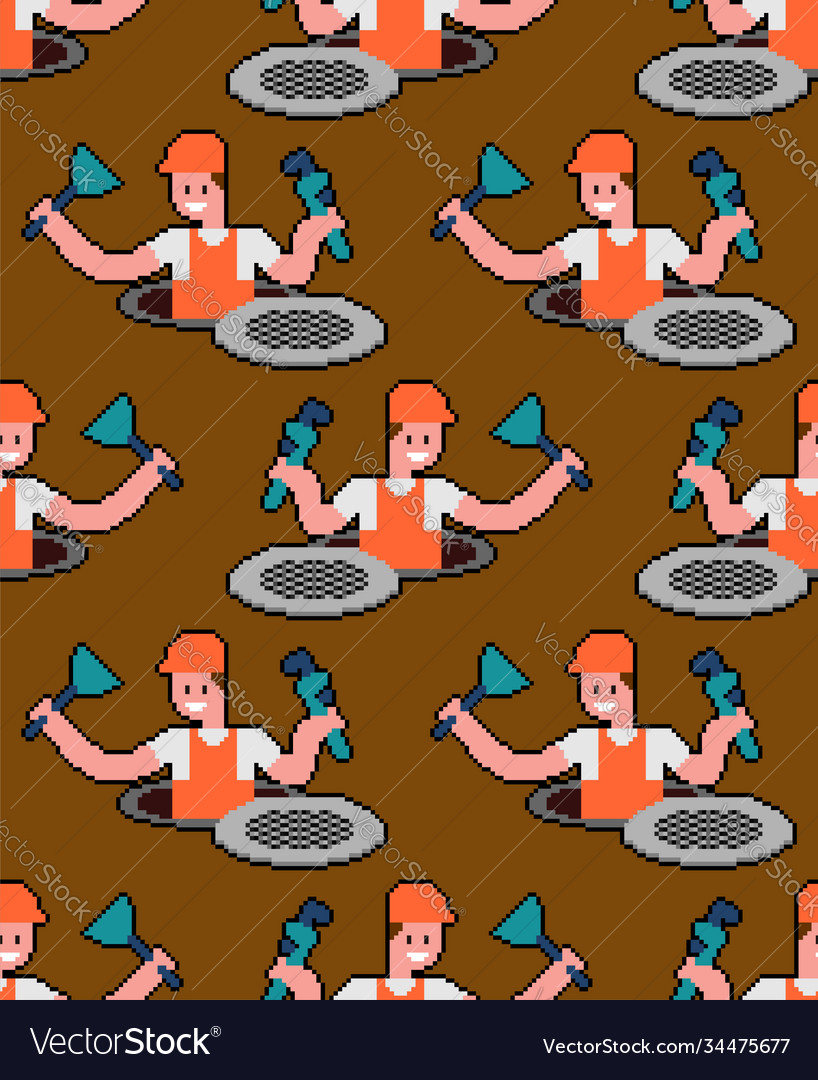 Plumber pixel art pattern seamless working vector image Plumber pixel art pattern seamless working