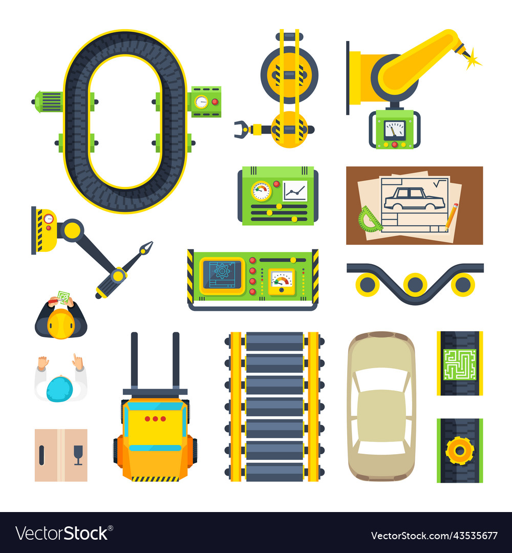 Production line elements icon set Royalty Free Vector Image