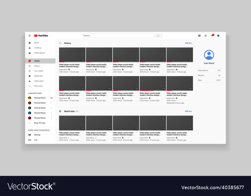 Responsive design desktop web video player page vector image Responsive design desktop web video player page